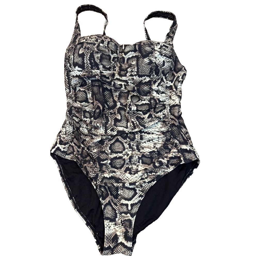NipTuck Swim Snakeskin One Piece Swimsuit Brown Beige Tummy Control Womens US 6